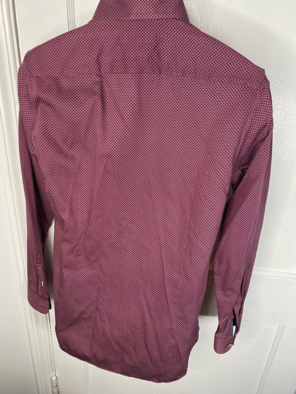 Ted Baker Men's Burgundy Micro-Pattern Button-Down Shirt - Picture 7 of 8